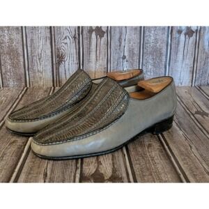 Sz 8 M Mens Bruno Magli Taupe Gray Snakeskin/ Croc Leather Loafers Shoes VGUC!